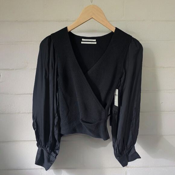 NWT Anthropologie Twofer Black Faux-Wrap Sweater - XS - Picture 5 of 5